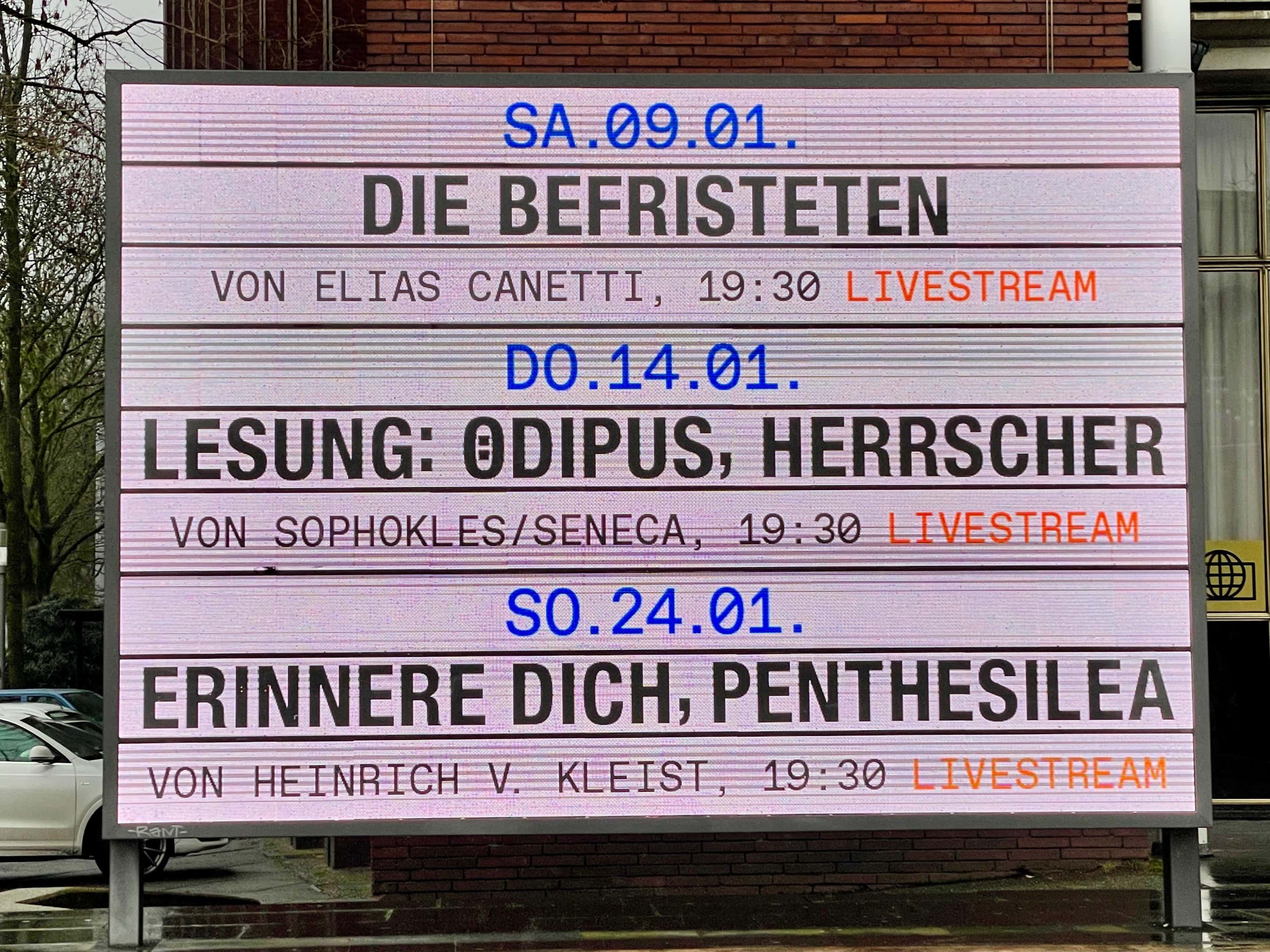 Schauspielhaus Bochum (Programmtafel, aufgenommen am 09.01.2021)