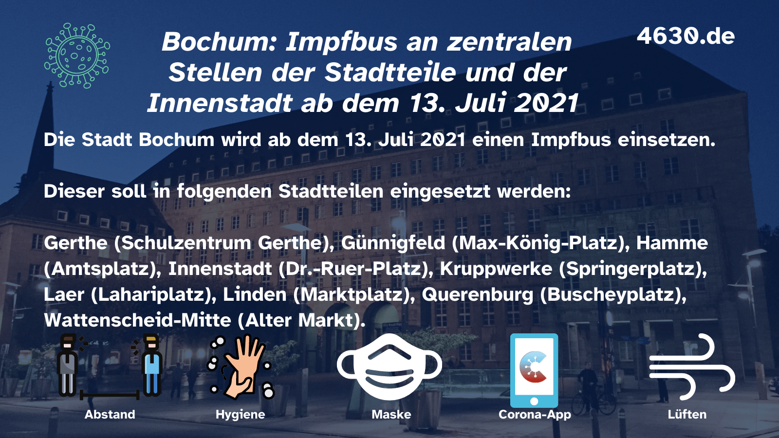 Bochum: Impfbus an zentralen Stellen der Stadtteile und der Innenstadt ab dem 13. Juli 2021