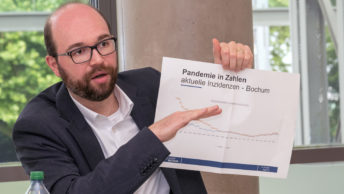 Sommergespräch 2021 mit Stadtdirektor Sebastian Kopietz und einem neuen E-Feuerwehrwagen