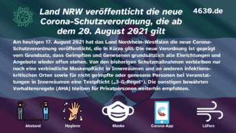 Land NRW veröffentlicht die neue Corona-Schutzverordnung, die ab dem 20. August 2021 gilt
