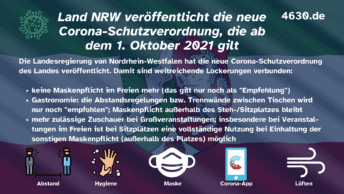 Land NRW veröffentlicht die neue Corona-Schutzverordnung, die ab dem 1. Oktober 2021 gilt