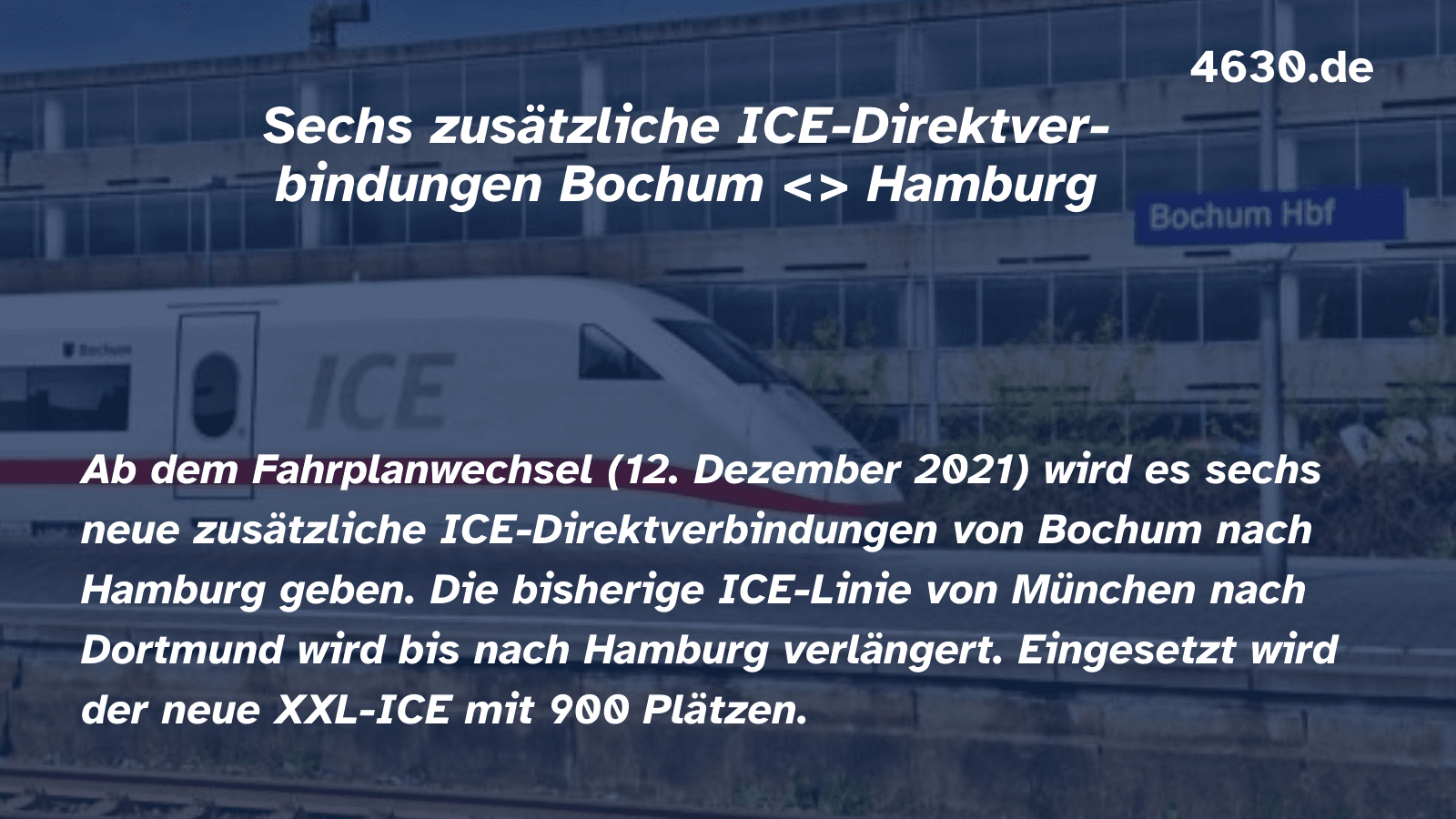 Sechs zusätzliche ICE-Direktverbindungen zwischen Bochum und Hamburg