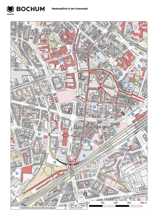 Karte mit der Maskenpflicht in Bochum (Stand: 22.11.2021)
