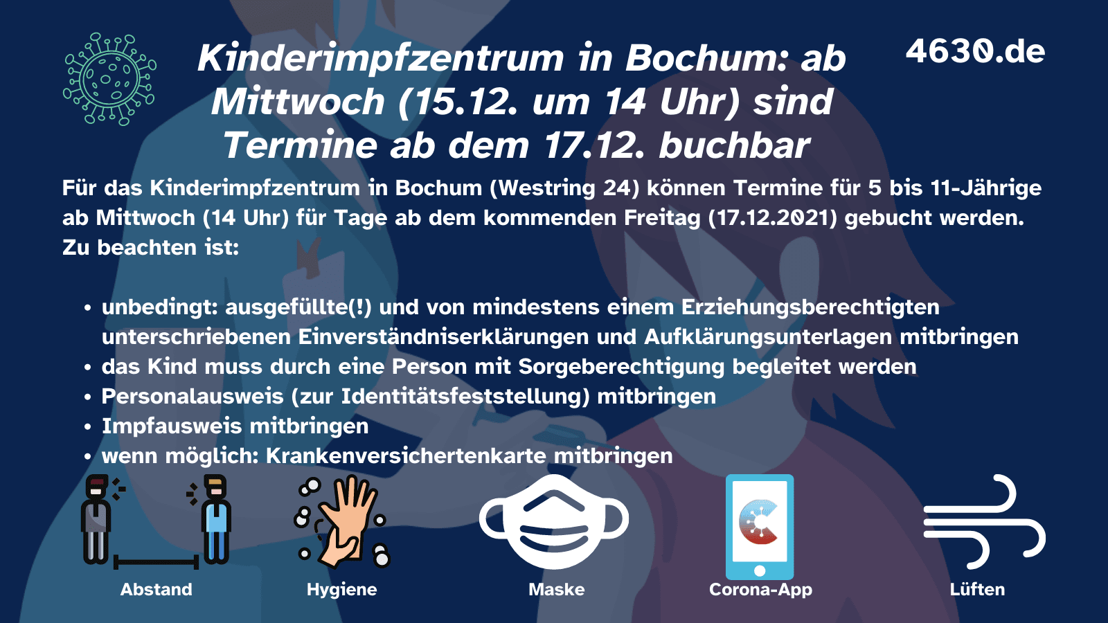 Kinderimpfzentrum in Bochum: ab Mittwoch (15.12. um 14 Uhr) sind Termine ab dem 17.12. buchbar