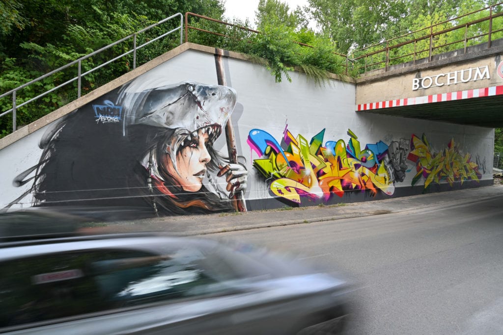 Graffiti an einer Unterführung in Bochum-Hamme (Feldsieper Straße)
