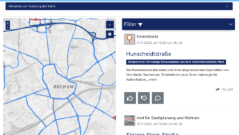 Screenshot der Website zur Bürgerbeteiligung (Vorbehaltsstraßen-Netz, Tempozonen-Netz, Straßenklassen)