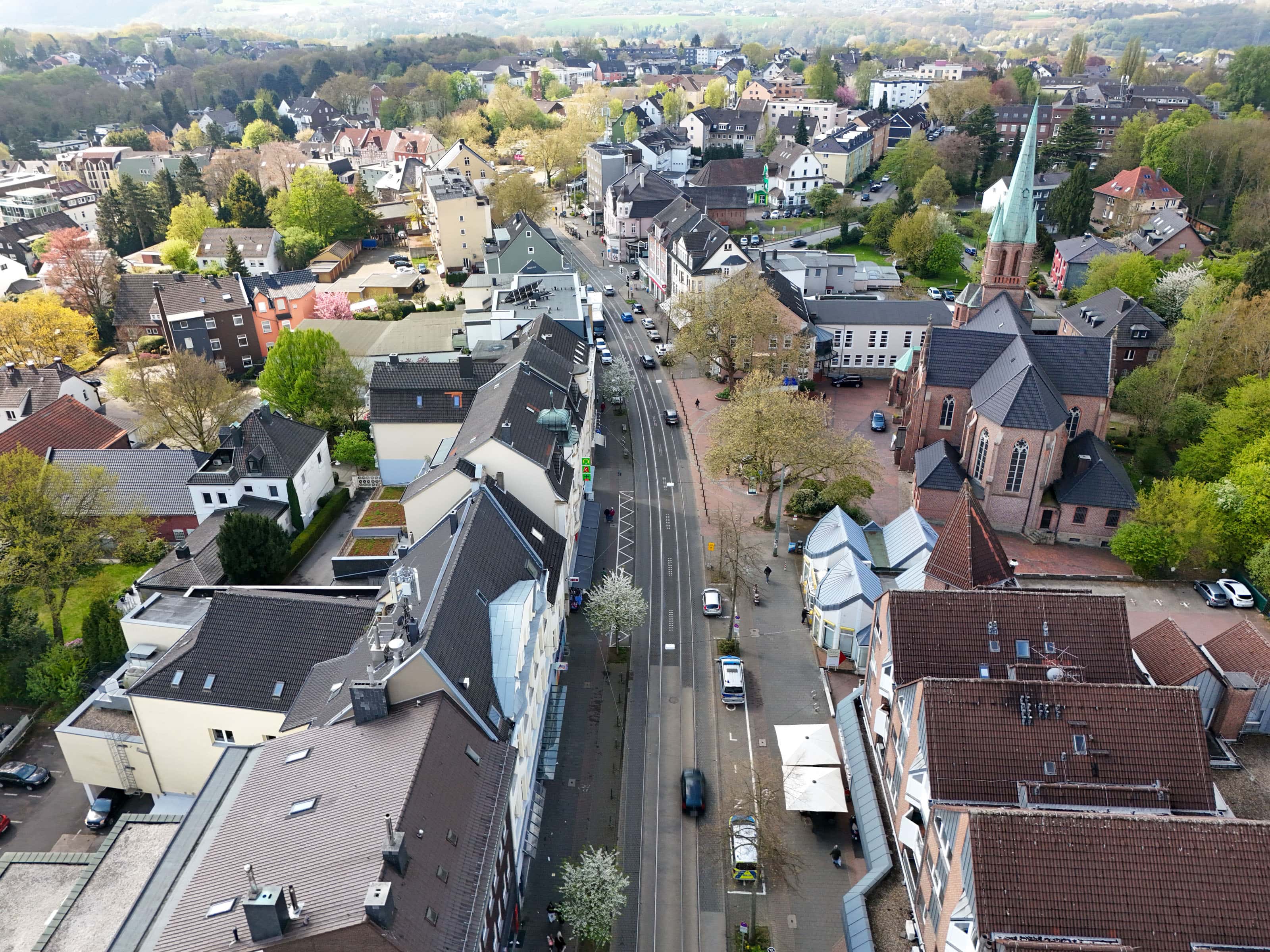 Teilst&uuml;ck der Hattinger Sra&szlig;e in Bochum-Linden, welches Bestandteil eines Verkehrsversuches wird.