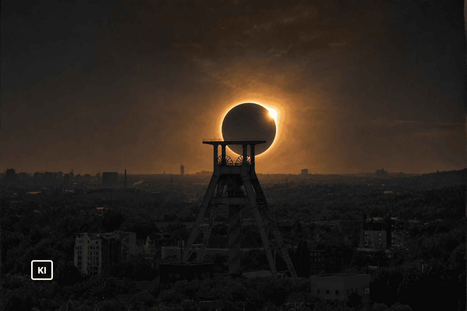 Sonnenfinsternis &uuml;ber Bochum (KI-generiert)